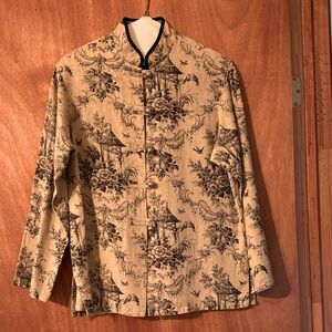 Jessica Howard vintage Beige & Black Flowers & birds Asian Jacket (mlb)